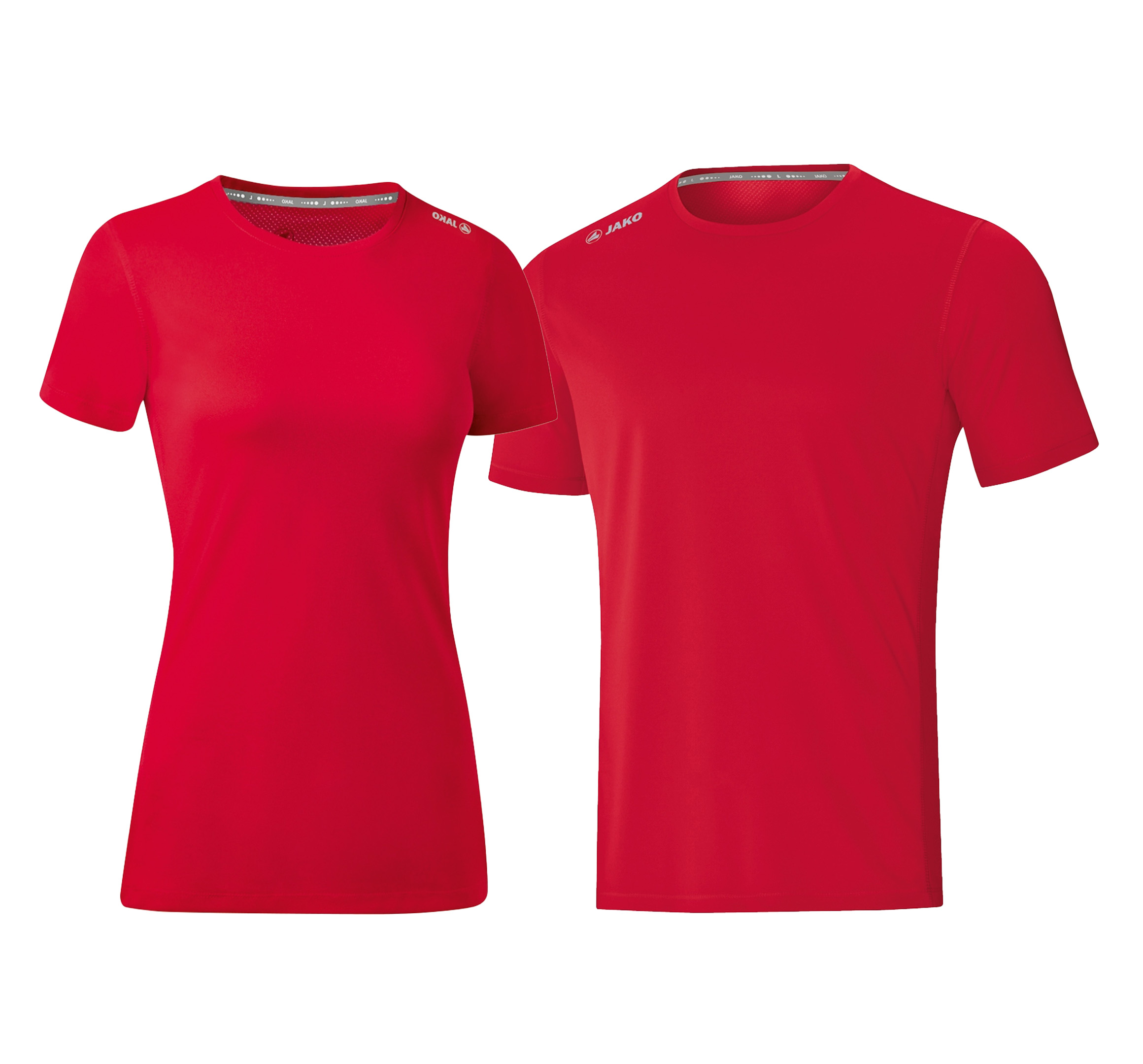 Hier sehen Sie JAKO Laufshirts als Damen und Herren Modell in der Farbe Rot